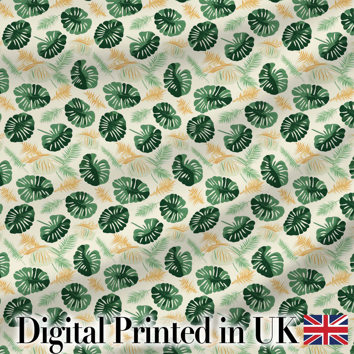Tropical Leaves Mix with Palm and Monstera on Cream Background Seamless Digital Print Fabric by the Metre UK Sewing Quilting Textile