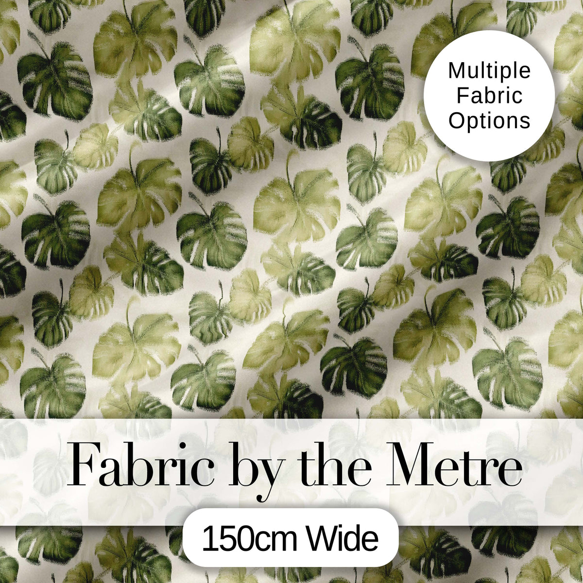 Muted Watercolor Monstera Leaves on Light Background Seamless Digital Print Fabric by the Metre UK Sewing Quilting Textile