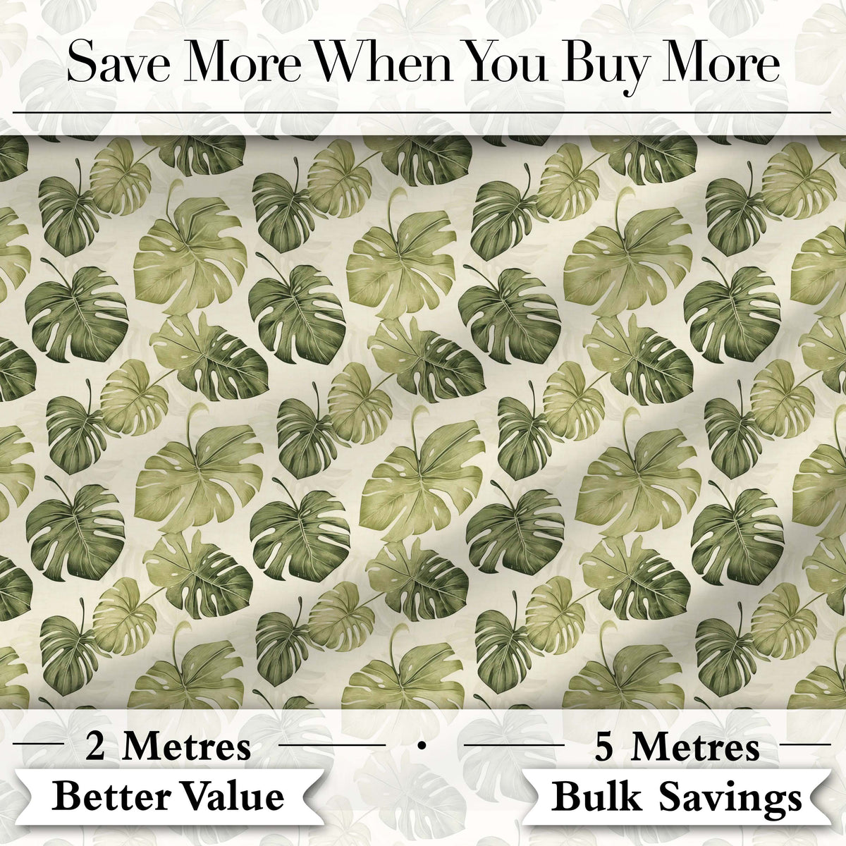Muted Watercolor Monstera Leaves on Light Background Seamless Digital Print Fabric by the Metre UK Sewing Quilting Textile