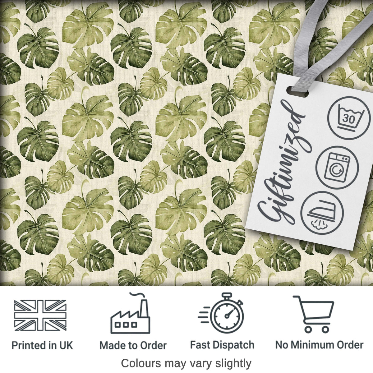 Muted Watercolor Monstera Leaves on Light Background Seamless Digital Print Fabric by the Metre UK Sewing Quilting Textile