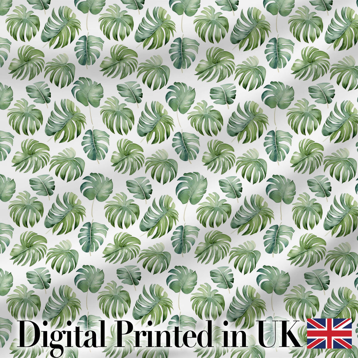 Watercolor Monstera Leaves on White Background Seamless Pattern Digital Print Fabric by the Metre UK Sewing Quilting Textile