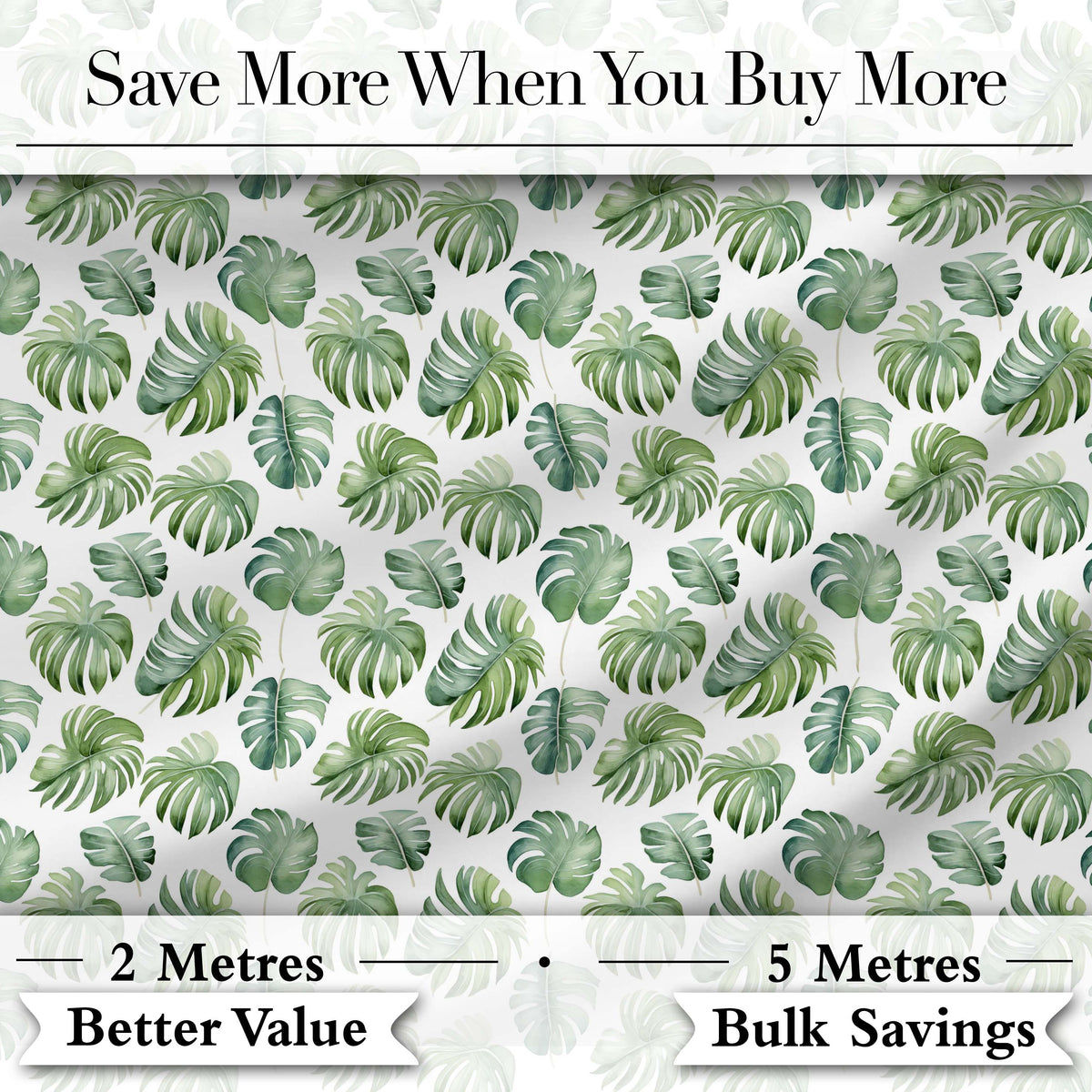 Watercolor Monstera Leaves on White Background Seamless Pattern Digital Print Fabric by the Metre UK Sewing Quilting Textile