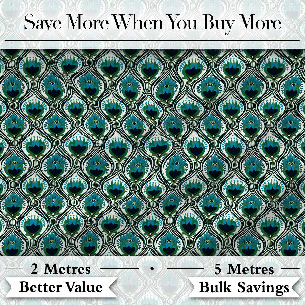 Elegant Peacock Feather Fan Art Deco Style Seamless Pattern Digital Print Fabric by the Metre UK Sewing Quilting Textile
