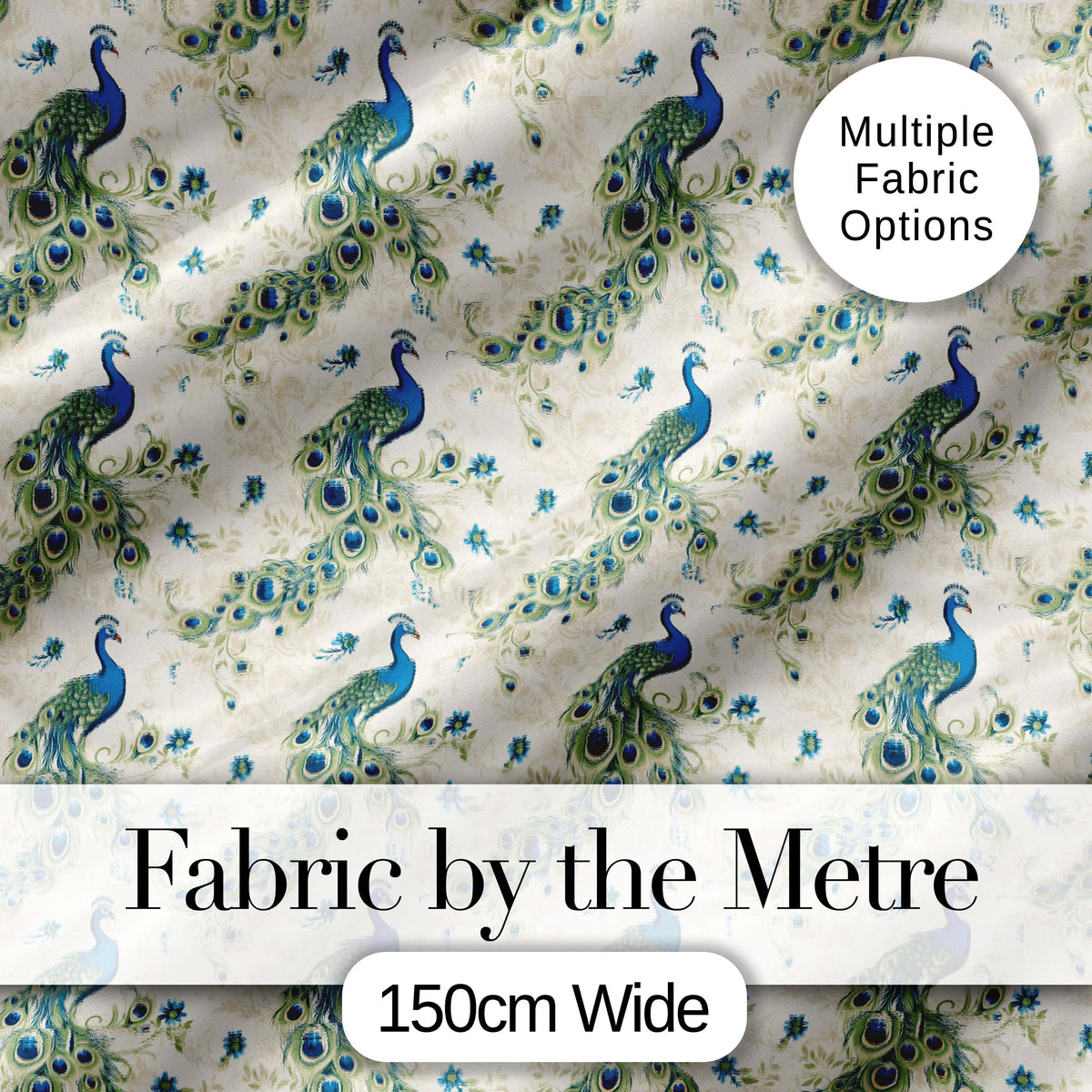 Vintage Peacock Birds with Floral Garden Background Seamless Pattern Digital Print Fabric by the Metre UK Sewing Quilting Textile
