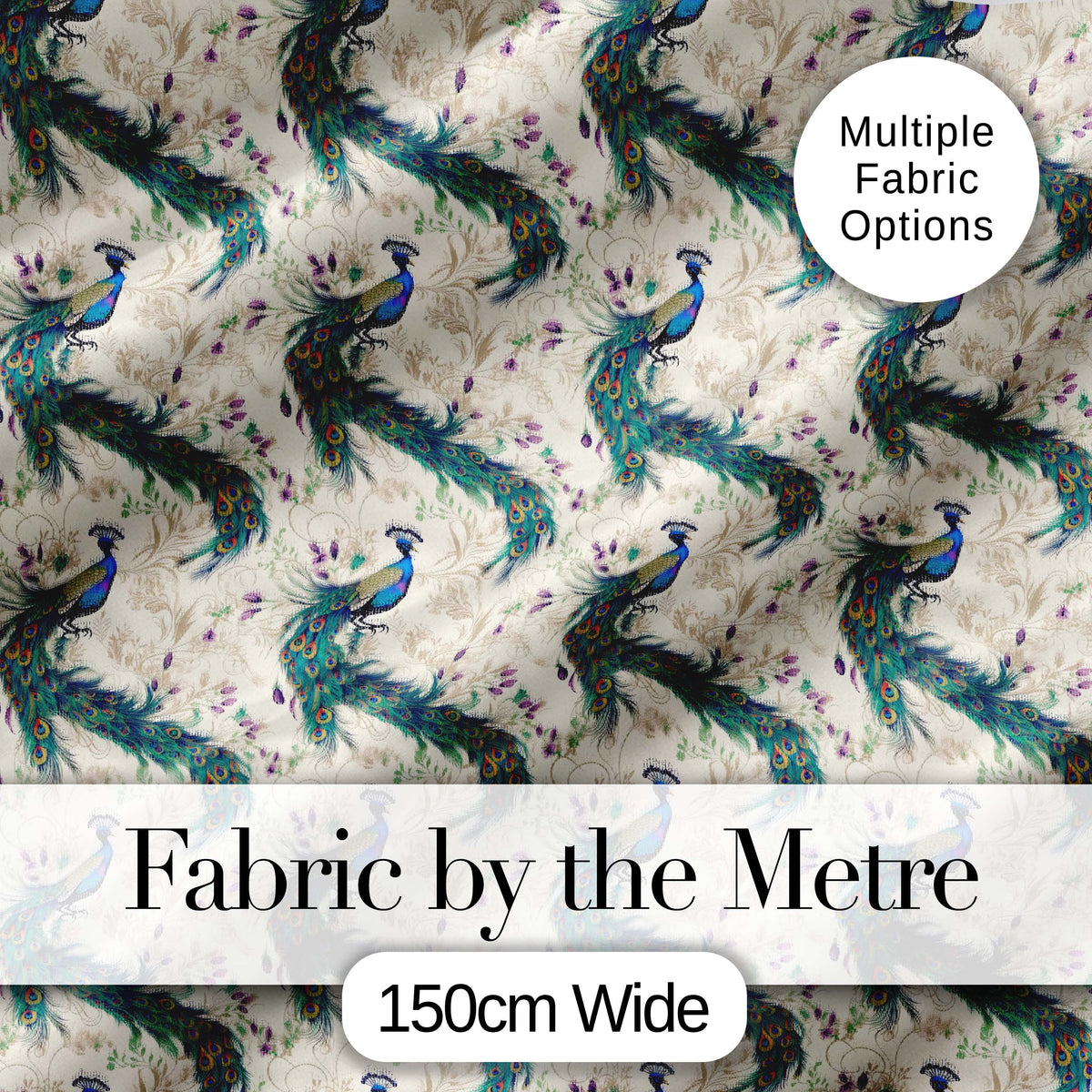 Ornate Peacock Birds with Decorative Floral Swirls Seamless Pattern Digital Print Fabric by the Metre UK Sewing Quilting Textile