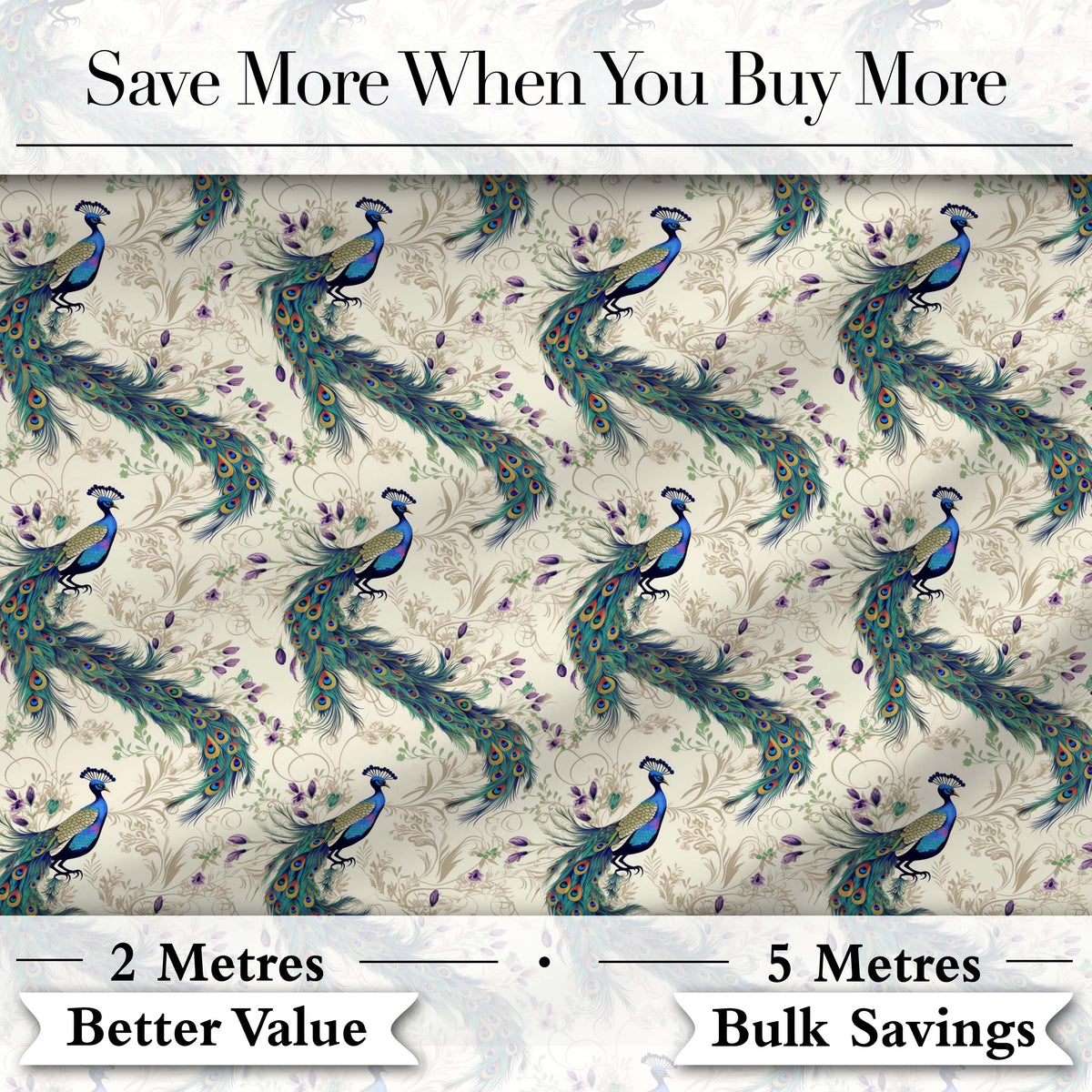 Ornate Peacock Birds with Decorative Floral Swirls Seamless Pattern Digital Print Fabric by the Metre UK Sewing Quilting Textile