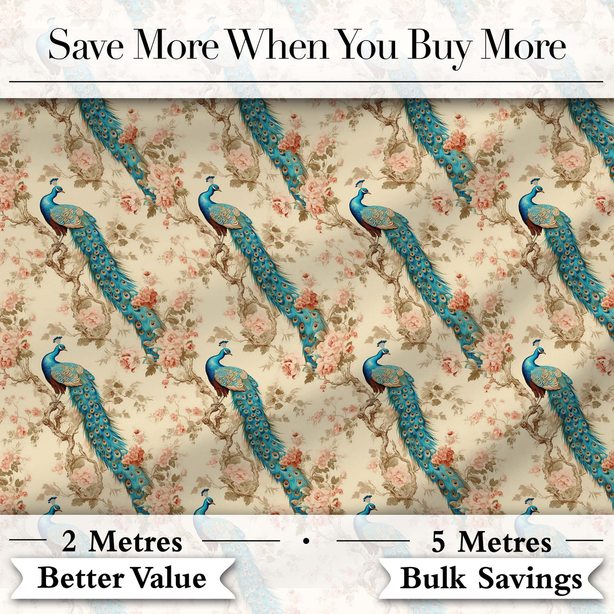 Classic Peacock Birds on Branch with Soft Floral Pattern Digital Print Fabric by the Metre UK Sewing Quilting Textile