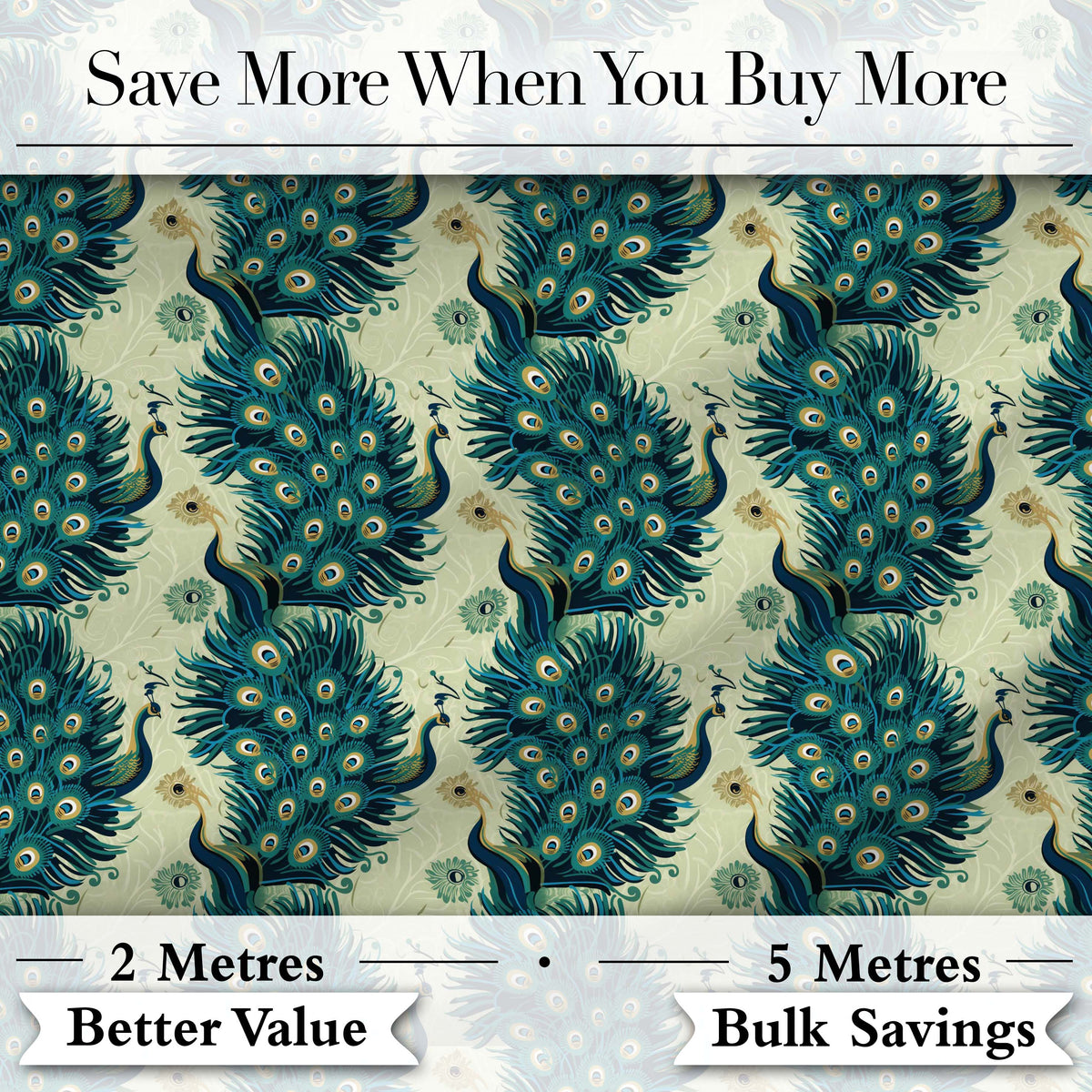 Art Deco Style Peacock with Ornate Feather Display Seamless Pattern Digital Print Fabric by the Metre UK Sewing Quilting Textile