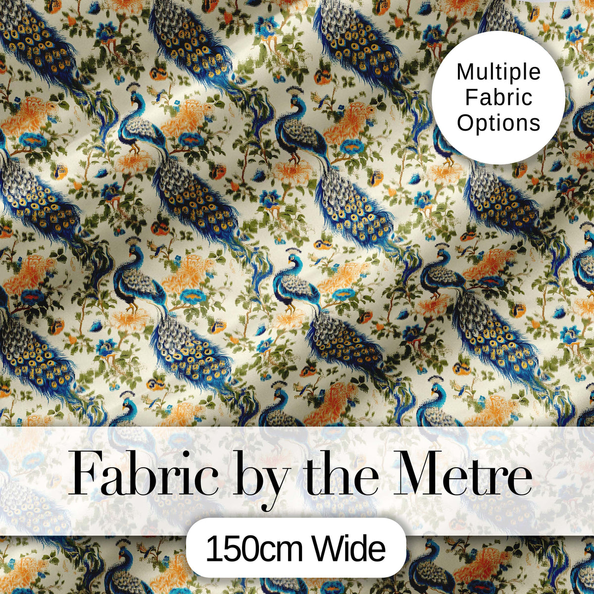 Classic Peacock Birds with Floral Motif Vintage Style Seamless Pattern Digital Print Fabric by the Metre UK Sewing Quilting Textile