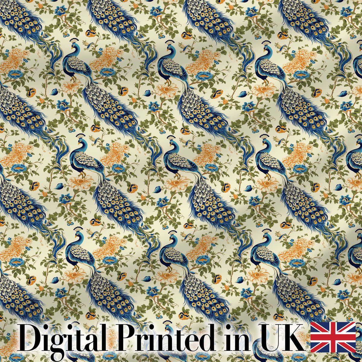 Classic Peacock Birds with Floral Motif Vintage Style Seamless Pattern Digital Print Fabric by the Metre UK Sewing Quilting Textile