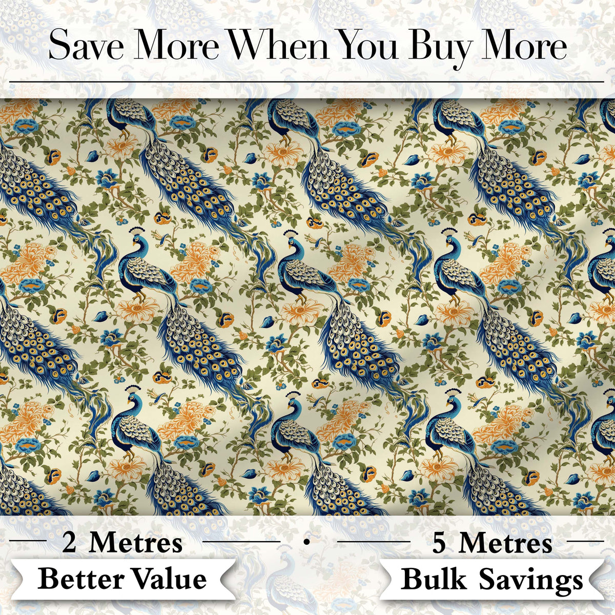 Classic Peacock Birds with Floral Motif Vintage Style Seamless Pattern Digital Print Fabric by the Metre UK Sewing Quilting Textile
