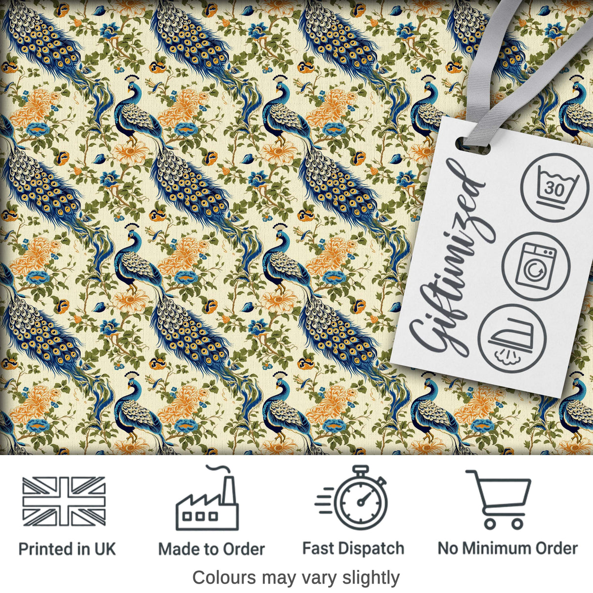 Classic Peacock Birds with Floral Motif Vintage Style Seamless Pattern Digital Print Fabric by the Metre UK Sewing Quilting Textile