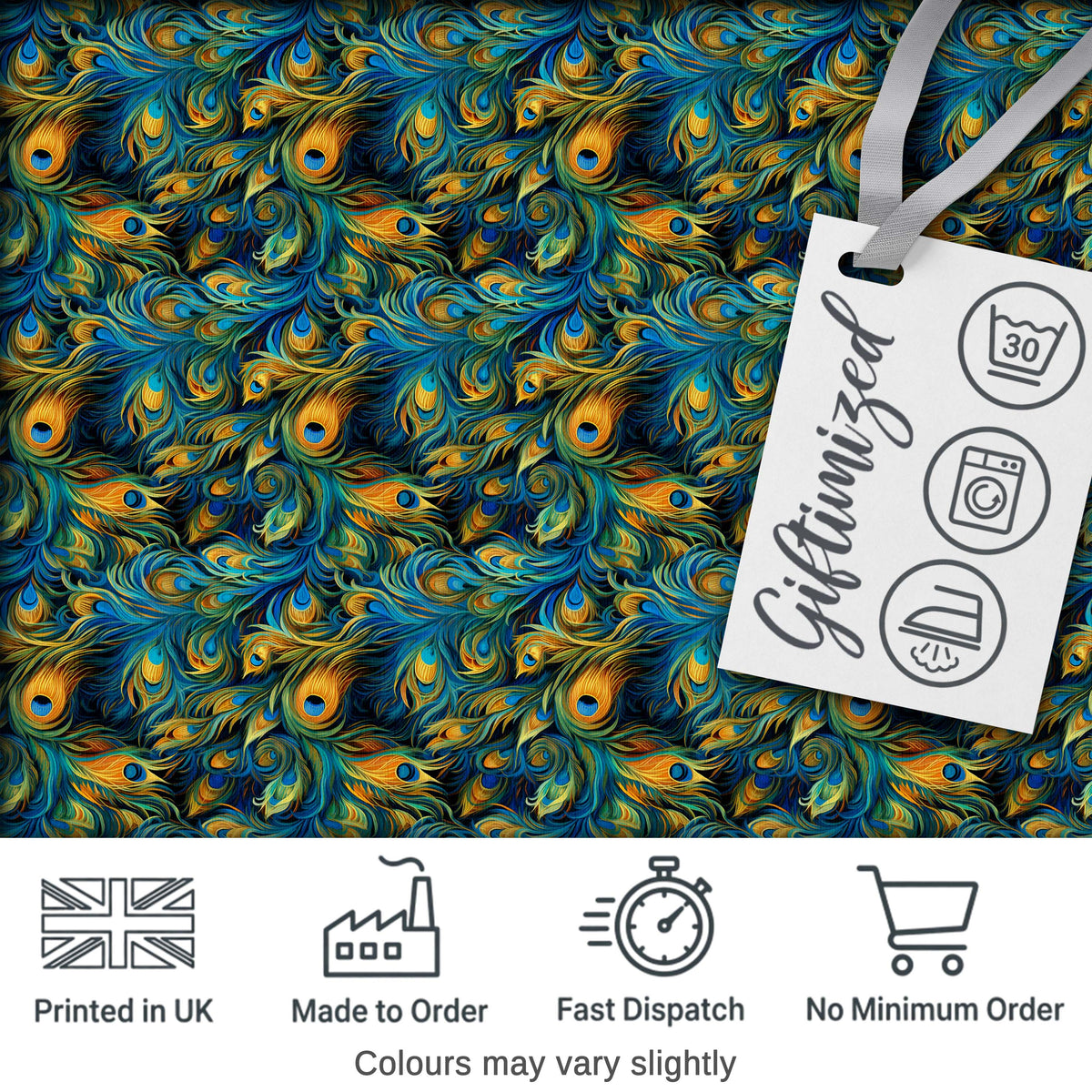 Vibrant Artistic Peacock Feather Flow Pattern Seamless Pattern Digital Print Fabric by the Metre UK Sewing Quilting Textile