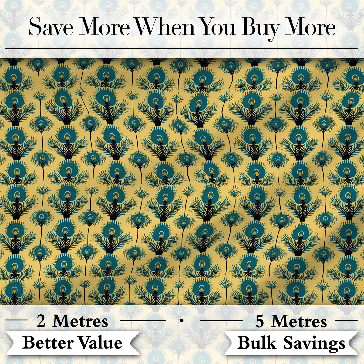Art Deco Peacock Feather Motif in Teal and Gold Repeating Seamless Pattern Digital Print Fabric by the Metre UK Sewing Quilting Textile