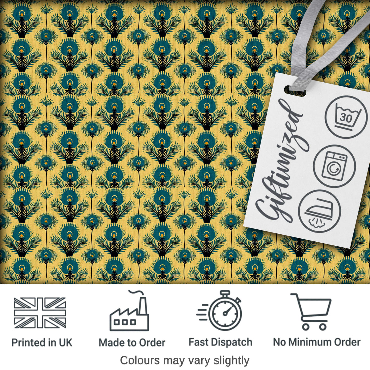 Art Deco Peacock Feather Motif in Teal and Gold Repeating Seamless Pattern Digital Print Fabric by the Metre UK Sewing Quilting Textile
