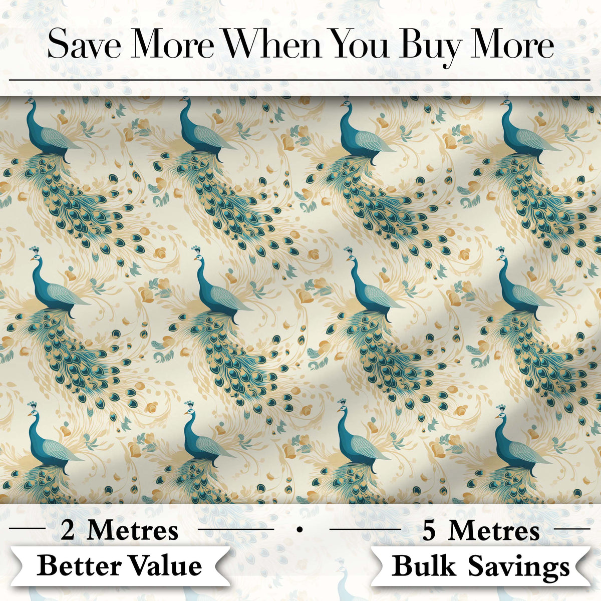 Graceful Peacock Birds with Flowing Feather Trails Seamless Pattern Digital Print Fabric by the Metre UK Sewing Quilting Textile