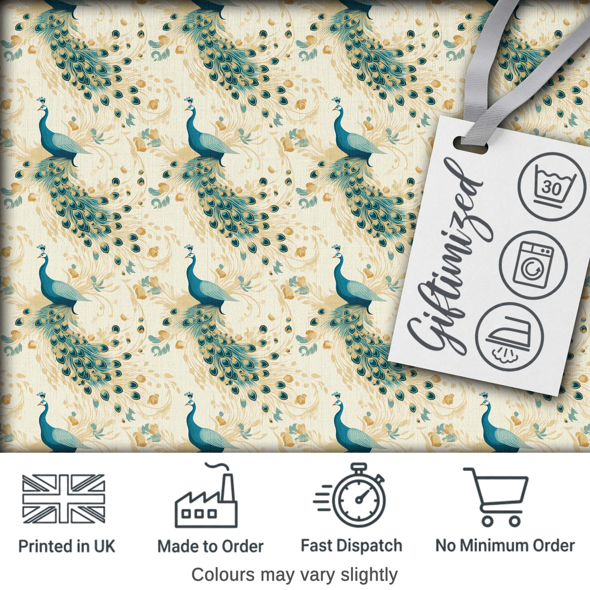 Graceful Peacock Birds with Flowing Feather Trails Seamless Pattern Digital Print Fabric by the Metre UK Sewing Quilting Textile