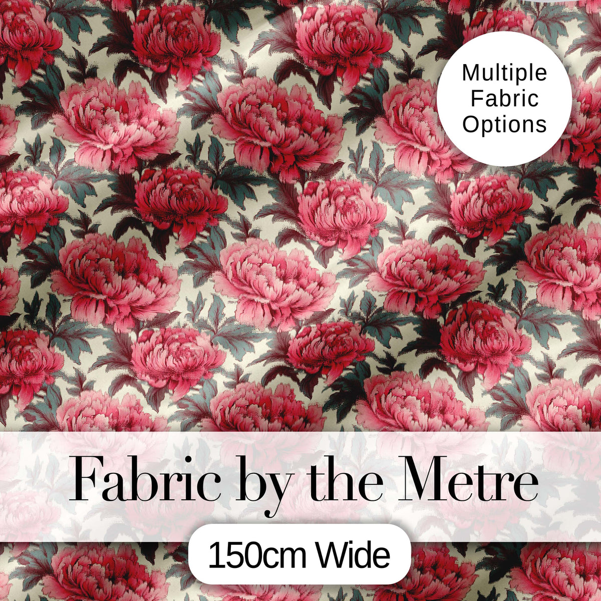 Classic Pink Peony Blooms with Sage Green Leaves Seamless Pattern Digital Print Fabric by the Metre UK Sewing Quilting Textile