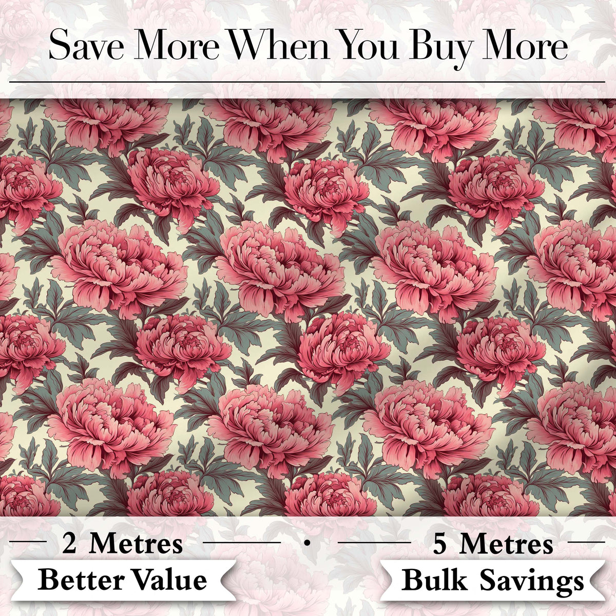 Classic Pink Peony Blooms with Sage Green Leaves Seamless Pattern Digital Print Fabric by the Metre UK Sewing Quilting Textile