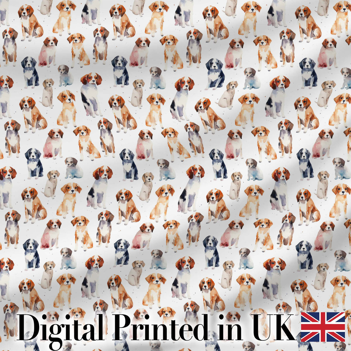 Cute Watercolor Puppy Dogs on White Background Seamless Pattern Digital Print Fabric by the Metre UK Sewing Quilting Textile