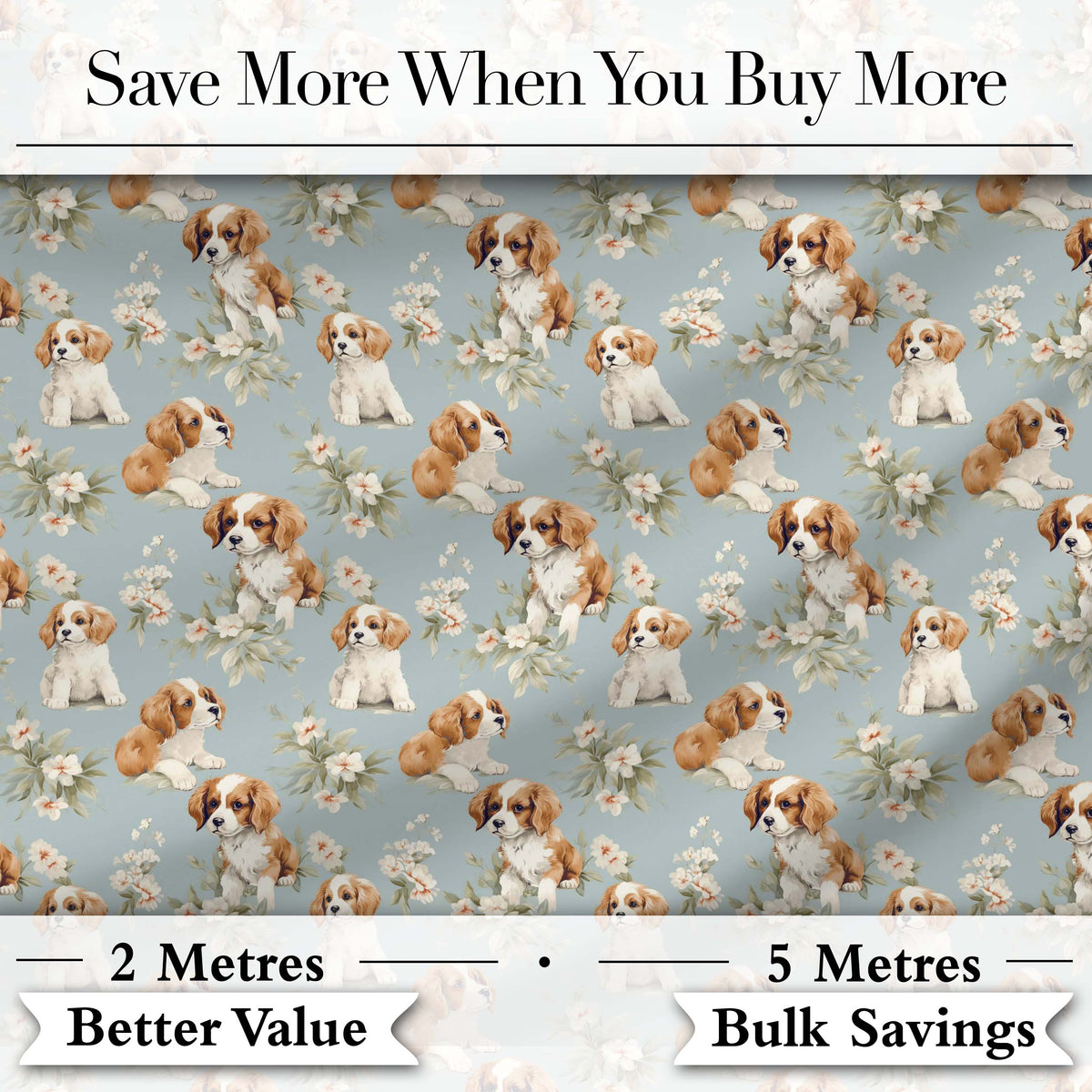 Adorable Puppy Dogs with Floral Elements Soft Blue Seamless Pattern Digital Print Fabric by the Metre UK Sewing Quilting Textile