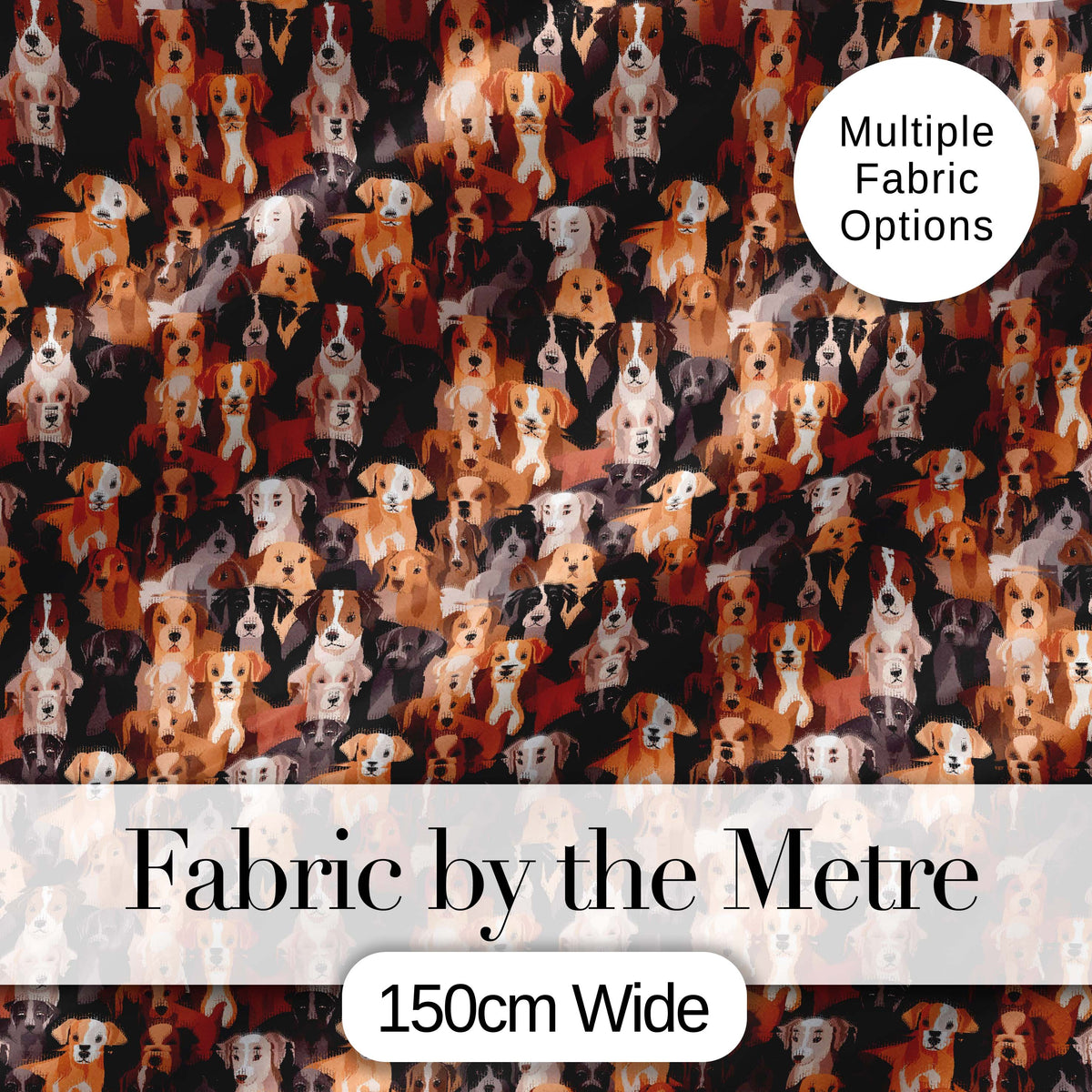 Cute Cartoon Dog Breeds on Dark Background Seamless Pattern Digital Print Fabric by the Metre UK Sewing Quilting Textile