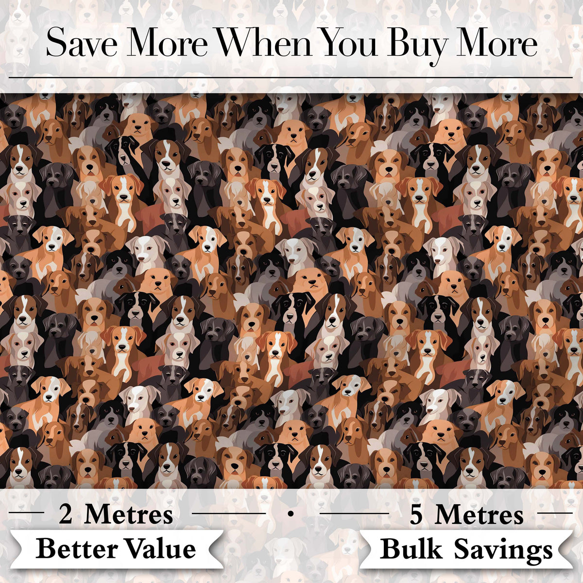 Cute Cartoon Dog Breeds on Dark Background Seamless Pattern Digital Print Fabric by the Metre UK Sewing Quilting Textile
