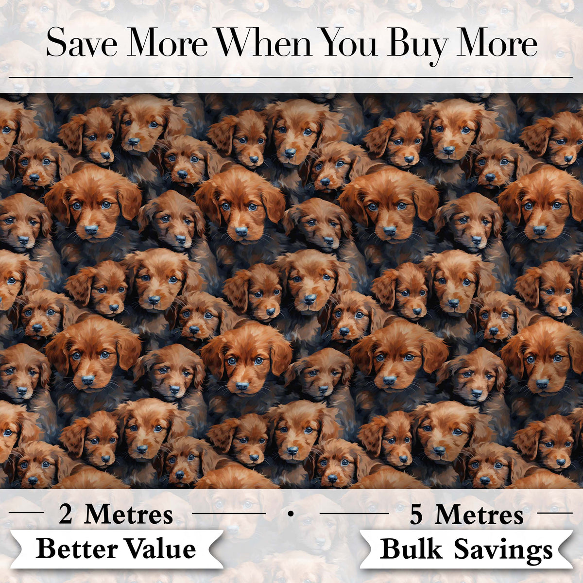 Realistic Golden Brown Puppy Dogs Close Up Seamless Pattern Digital Print Fabric by the Metre UK Sewing Quilting Textile