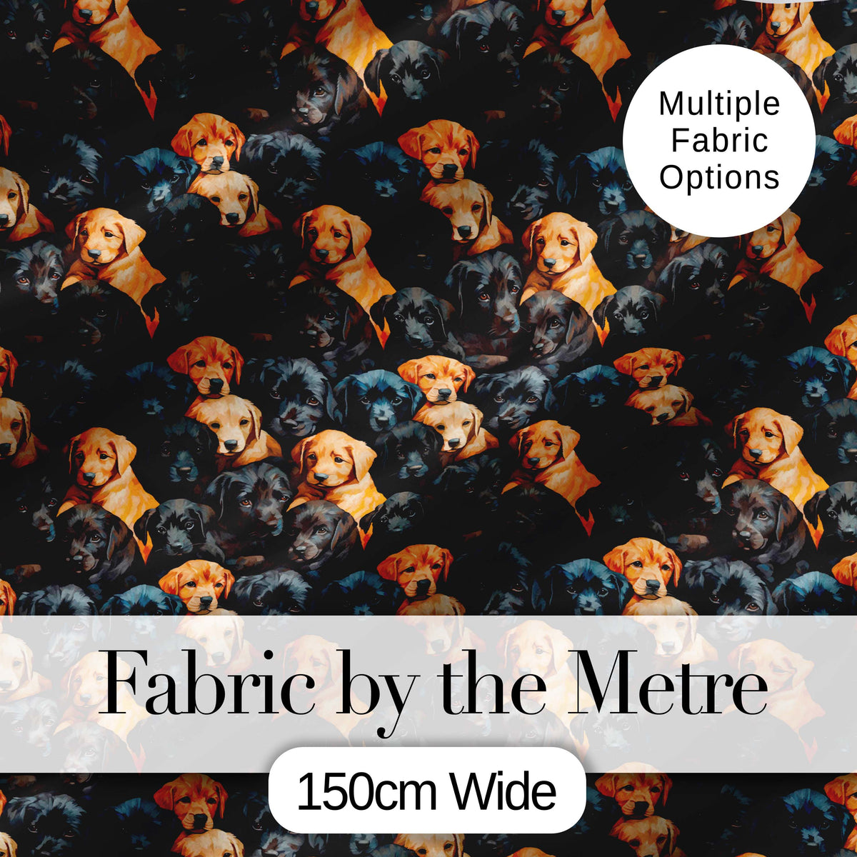 Black and Golden Labrador Puppies Packed Seamless Pattern Digital Print Fabric by the Metre UK Sewing Quilting Textile
