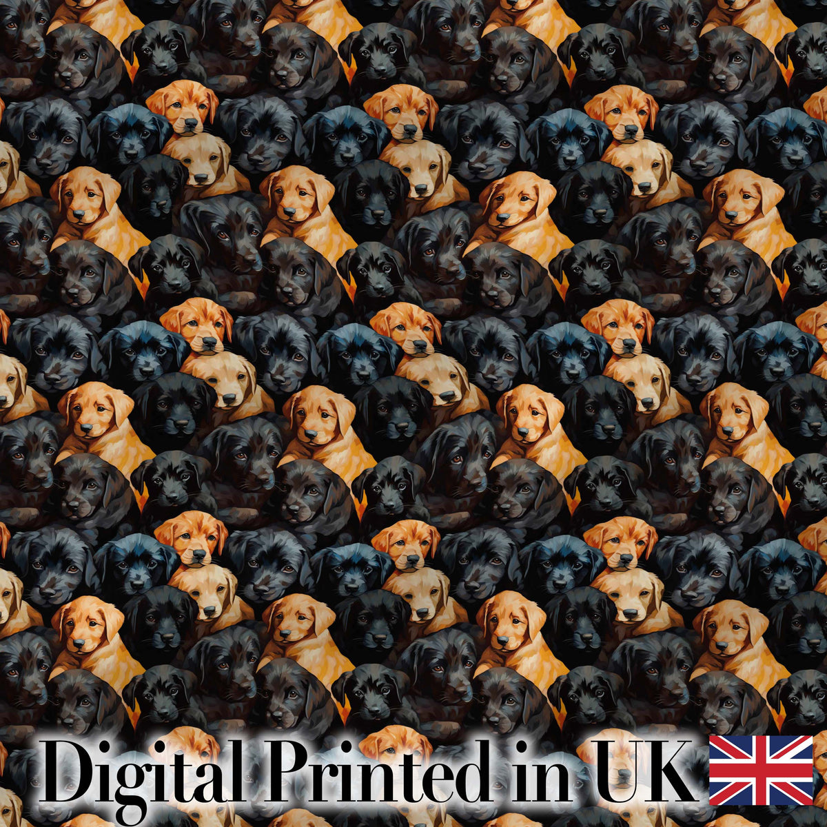 Black and Golden Labrador Puppies Packed Seamless Pattern Digital Print Fabric by the Metre UK Sewing Quilting Textile