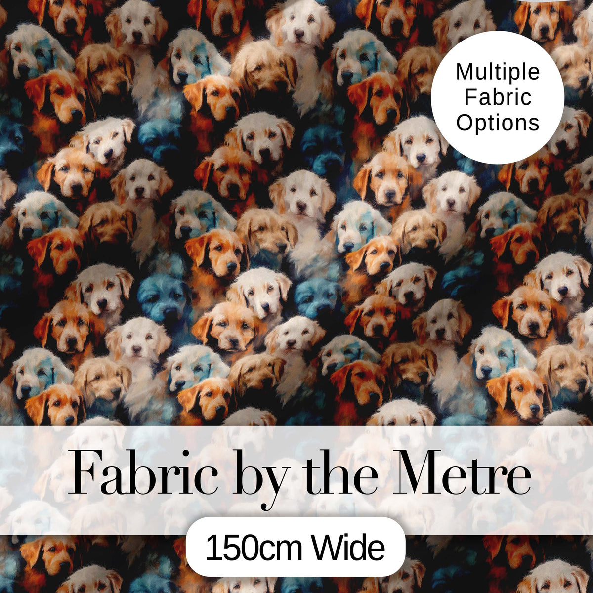 Realistic Golden Retriever Puppies Close Up Seamless Pattern Digital Print Fabric by the Metre UK Sewing Quilting Textile