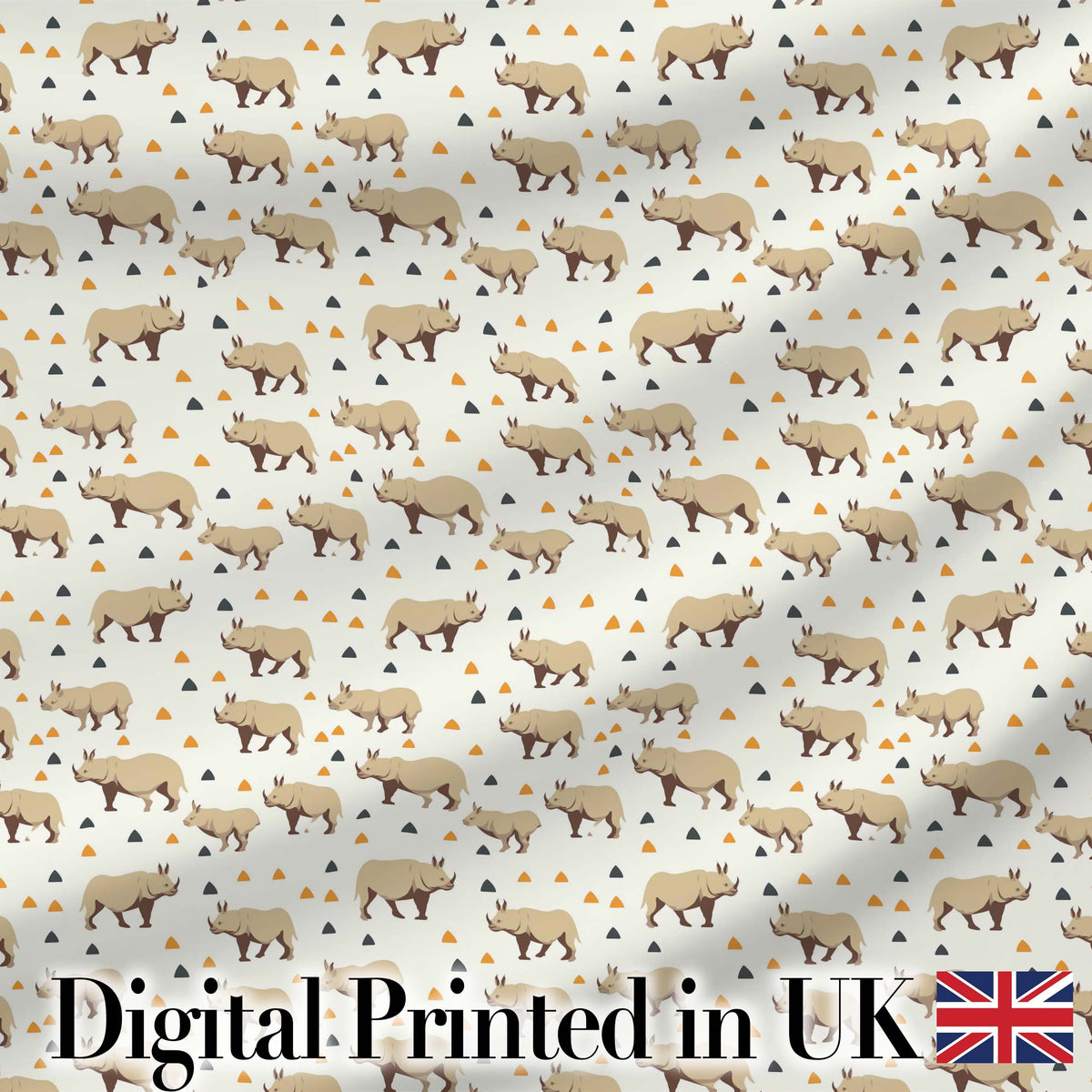Simple Beige Rhino with Geometric Shapes Seamless Pattern Digital Print Fabric by the Metre UK Sewing Quilting Textile