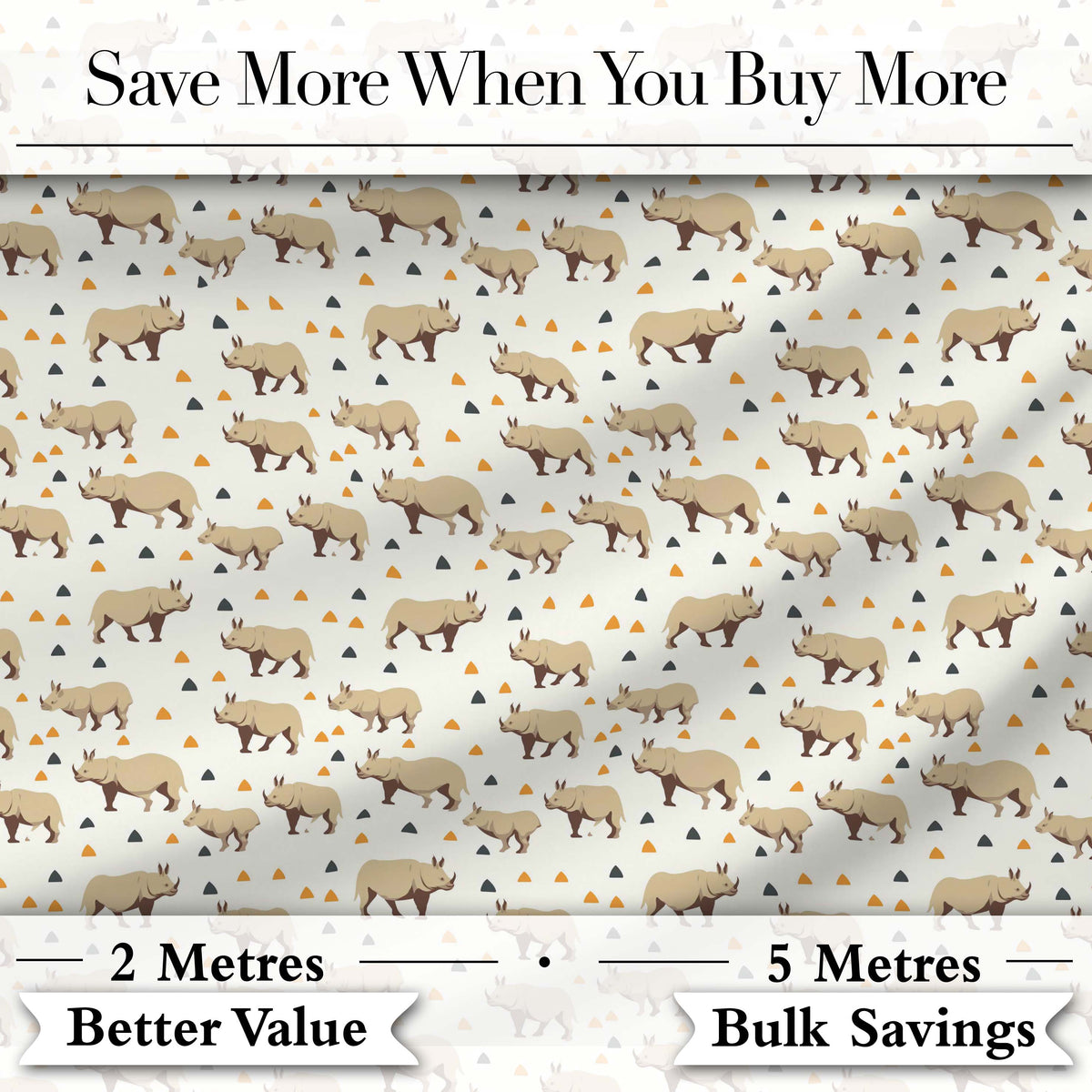 Simple Beige Rhino with Geometric Shapes Seamless Pattern Digital Print Fabric by the Metre UK Sewing Quilting Textile