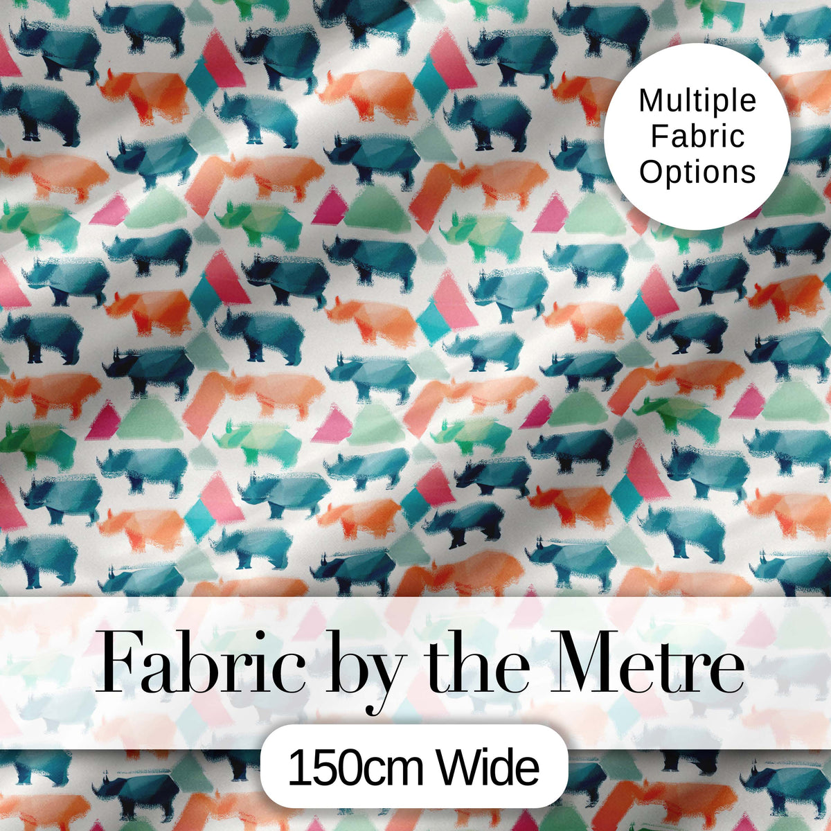 Colorful Geometric Rhino Shapes Seamless Pattern Digital Print Fabric by the Metre UK Sewing Quilting Textile