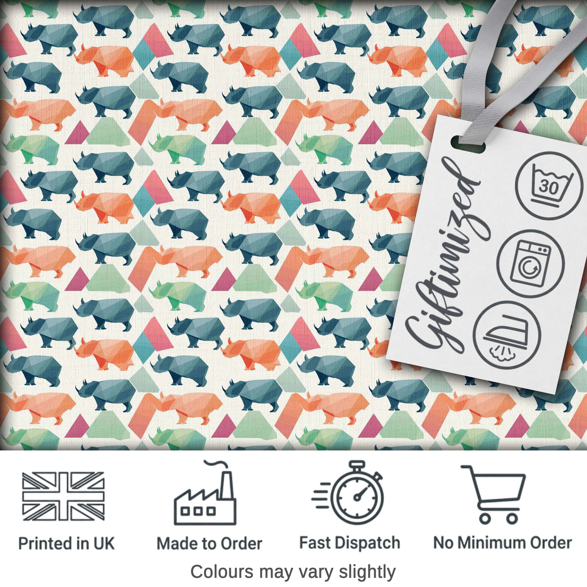 Colorful Geometric Rhino Shapes Seamless Pattern Digital Print Fabric by the Metre UK Sewing Quilting Textile