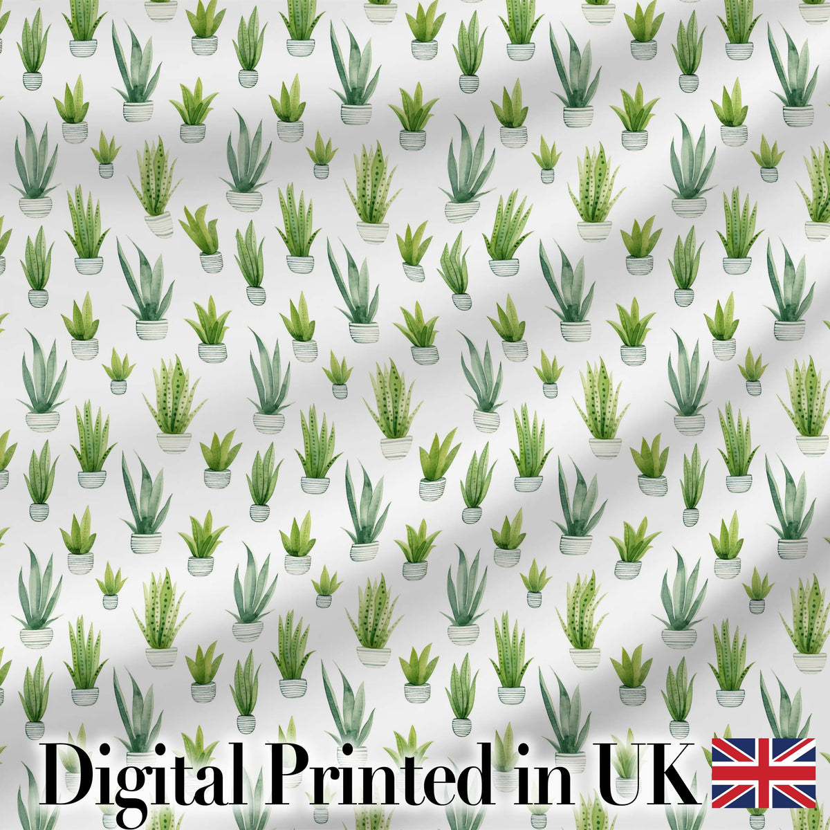 Watercolor Green Houseplants in Pots Seamless Pattern Digital Print Fabric by the Metre UK Sewing Quilting Textile