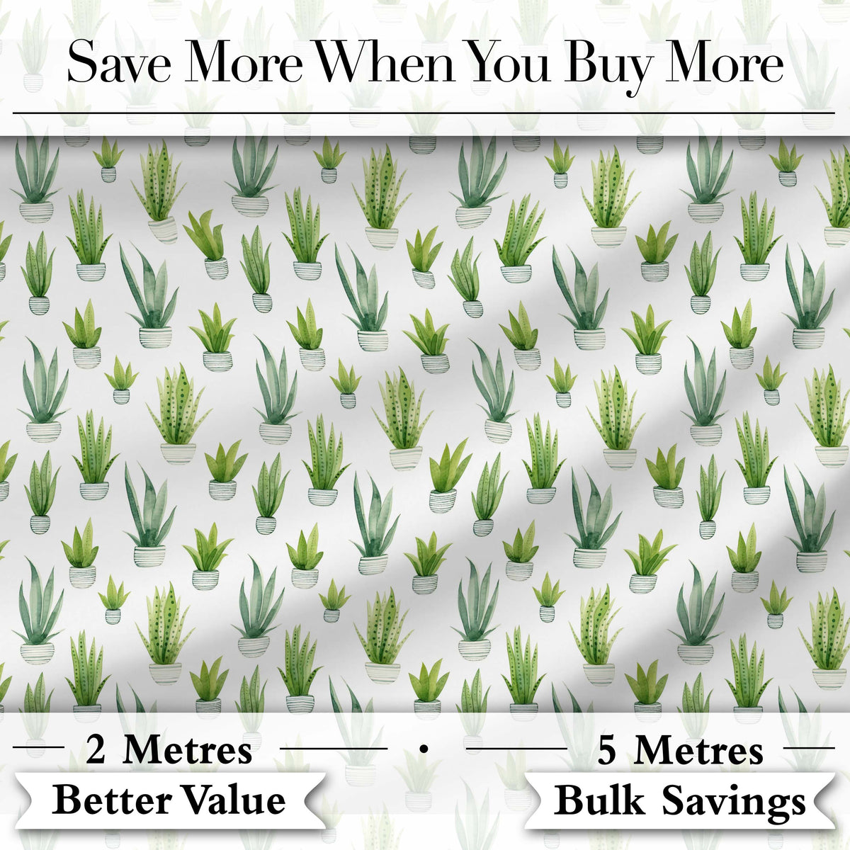 Watercolor Green Houseplants in Pots Seamless Pattern Digital Print Fabric by the Metre UK Sewing Quilting Textile