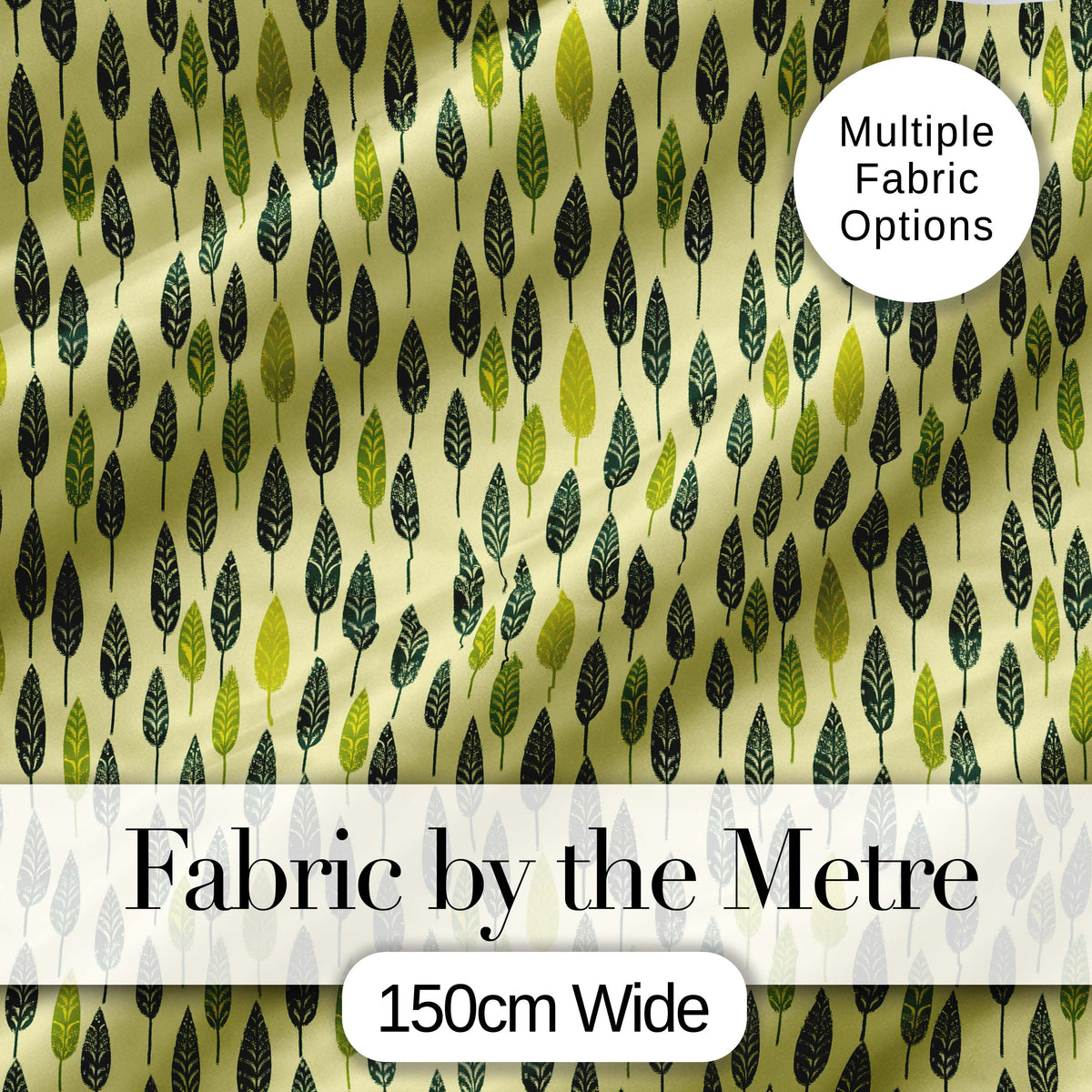 Simple Leaf Motif in Green Tones Seamless Pattern Digital Print Fabric by the Metre UK Sewing Quilting Textile