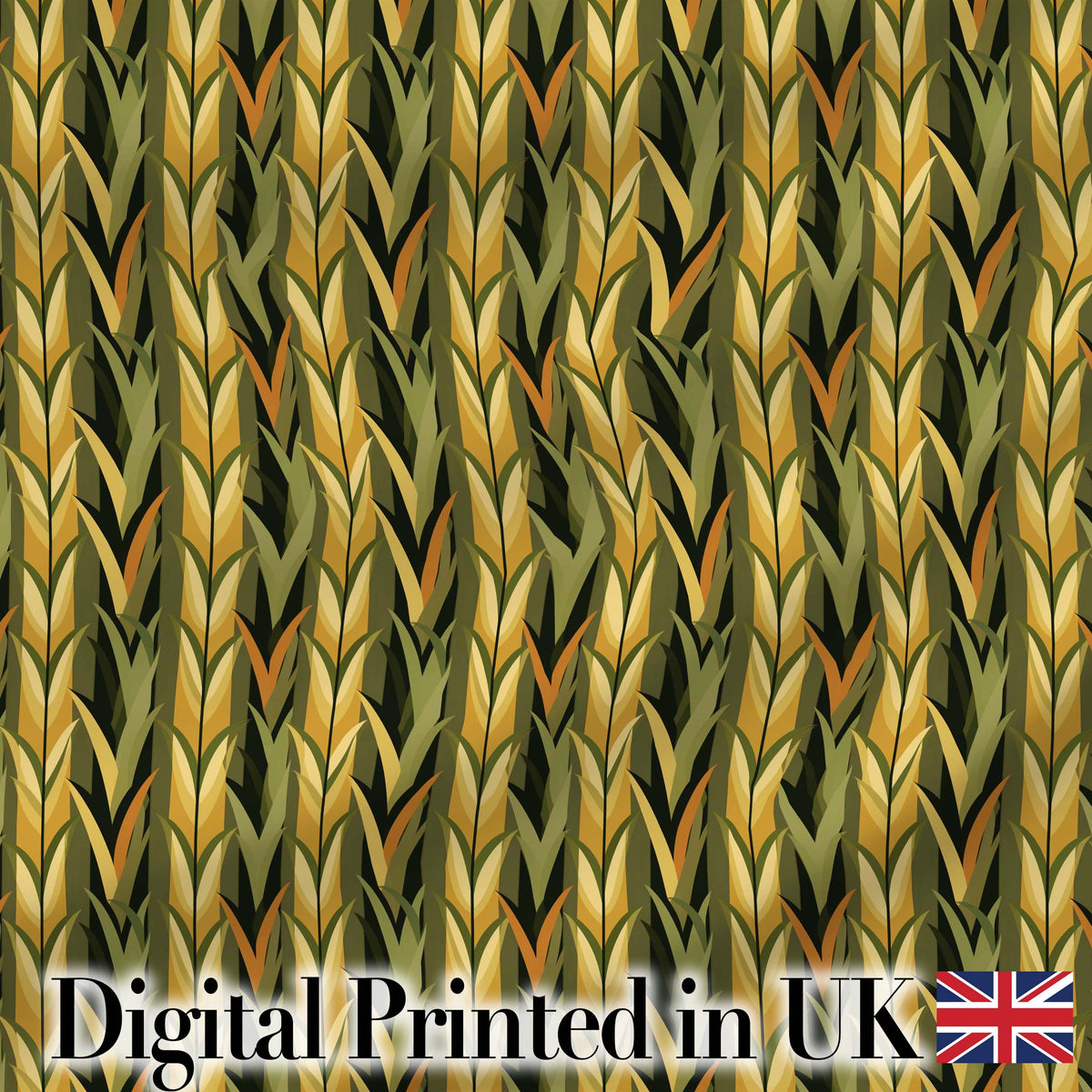 Abstract Vertical Leaf Stripes in Earthy Green and Gold Seamless Pattern Digital Print Fabric by the Metre UK Sewing Quilting Textile