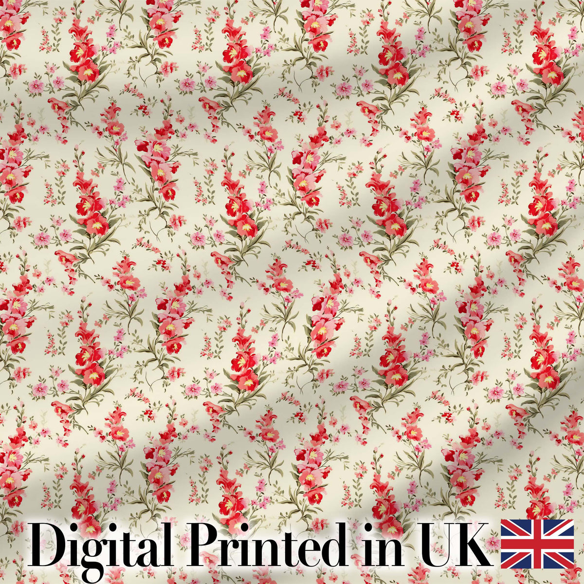 Elegant Red Floral Bouquets on Soft Cream Background Seamless Pattern Digital Print Fabric by the Metre UK Sewing Quilting Textile