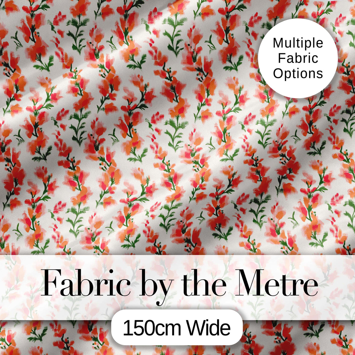 Soft Coral Orange Wildflowers on Light Background Seamless Pattern Digital Print Fabric by the Metre UK Sewing Quilting Textile