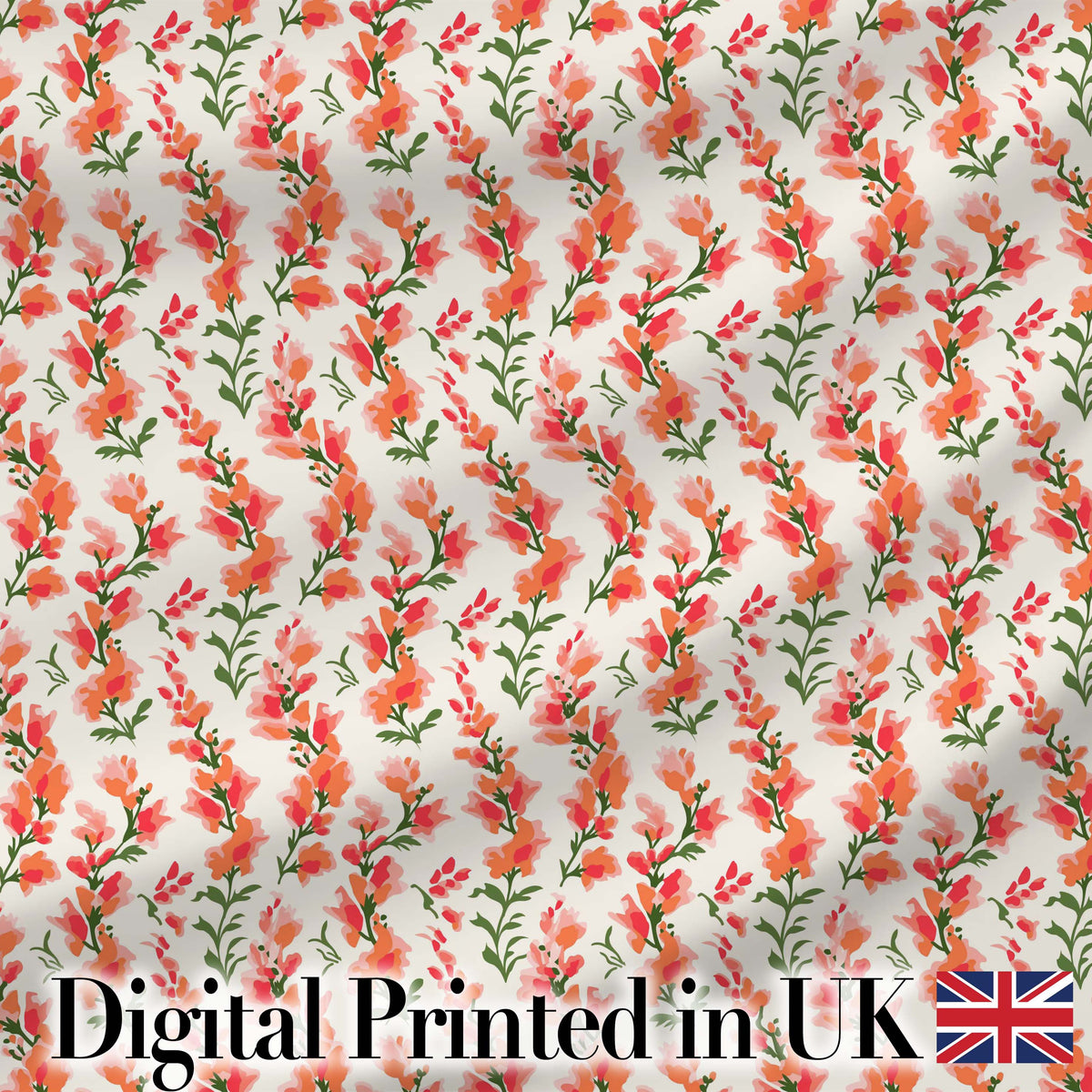 Soft Coral Orange Wildflowers on Light Background Seamless Pattern Digital Print Fabric by the Metre UK Sewing Quilting Textile