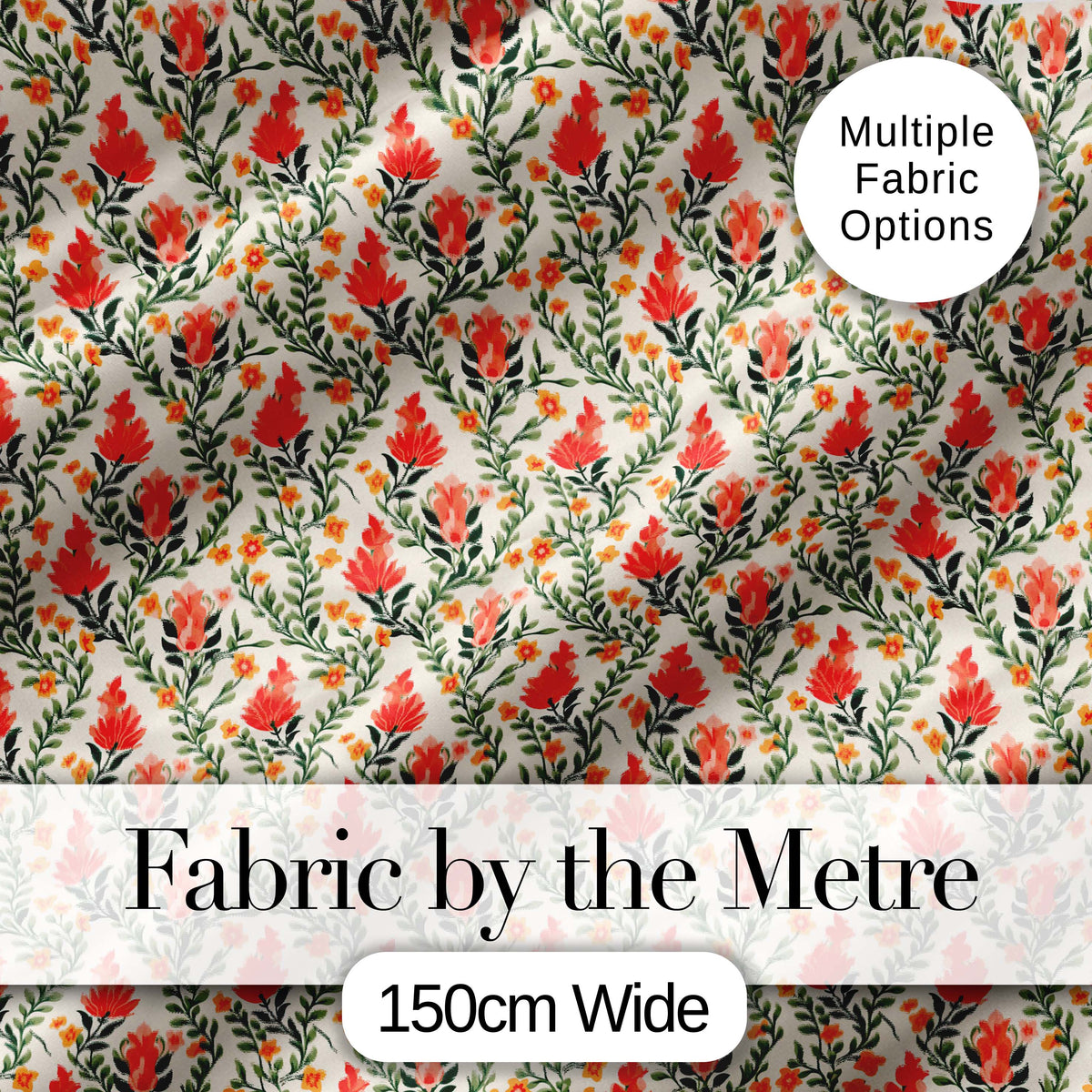 Elegant Red Floral Vines with Small Blossoms Seamless Pattern Digital Print Fabric by the Metre UK Sewing Quilting Textile