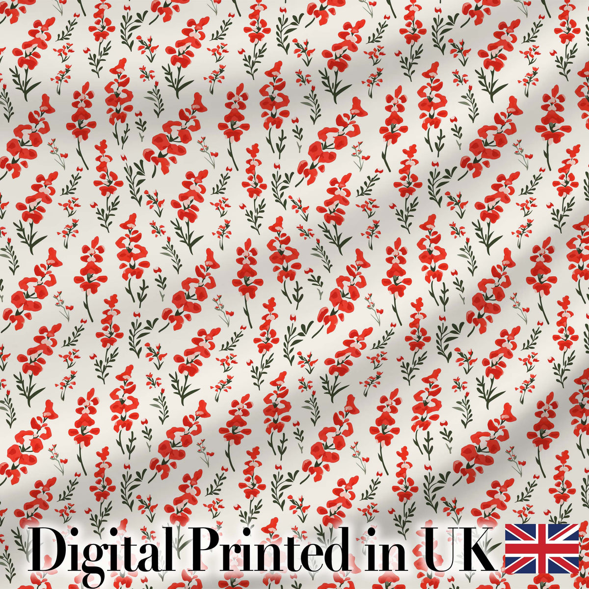 Minimal Red Floral Sprigs on Light Neutral Background Seamless Pattern Digital Print Fabric by the Metre UK Sewing Quilting Textile