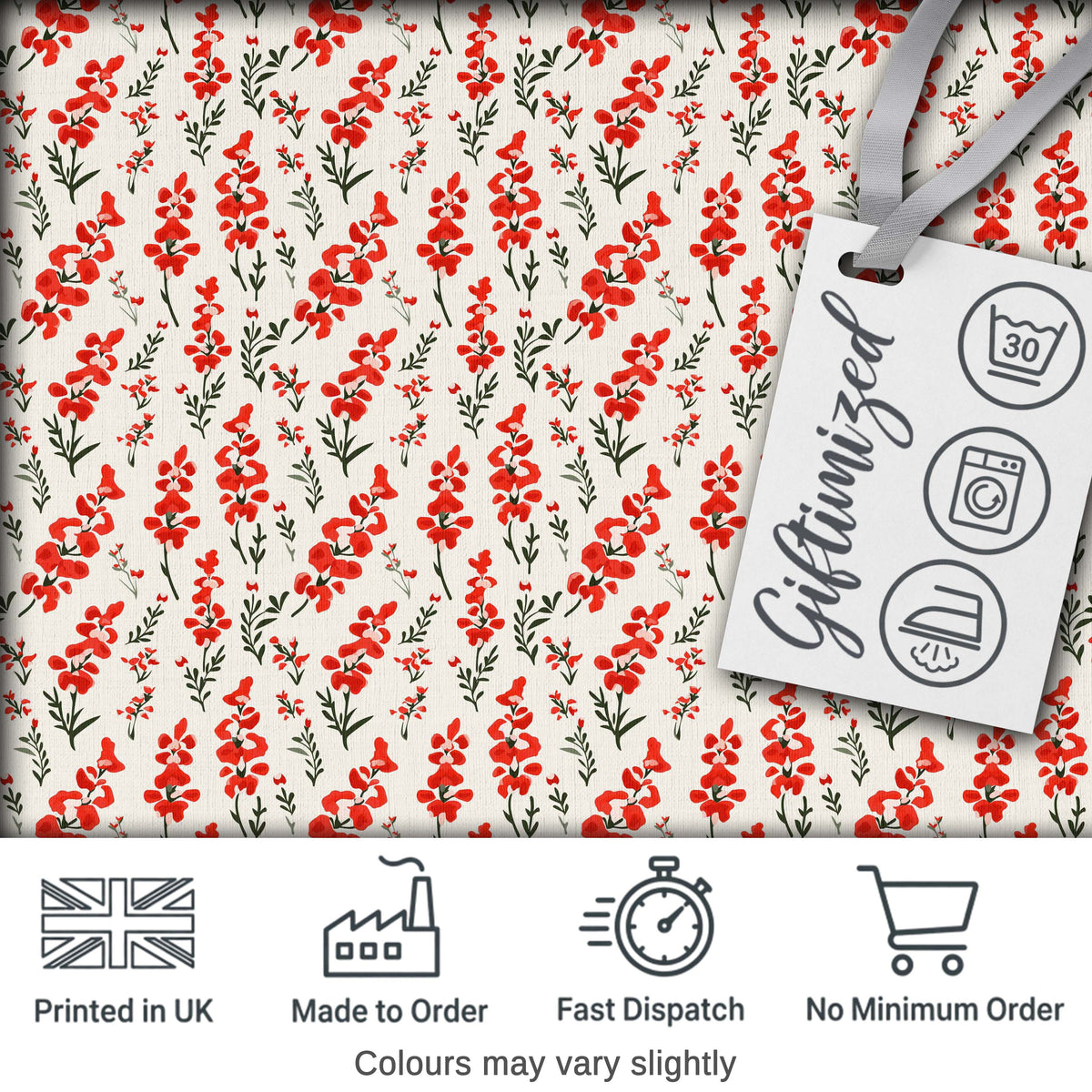Minimal Red Floral Sprigs on Light Neutral Background Seamless Pattern Digital Print Fabric by the Metre UK Sewing Quilting Textile