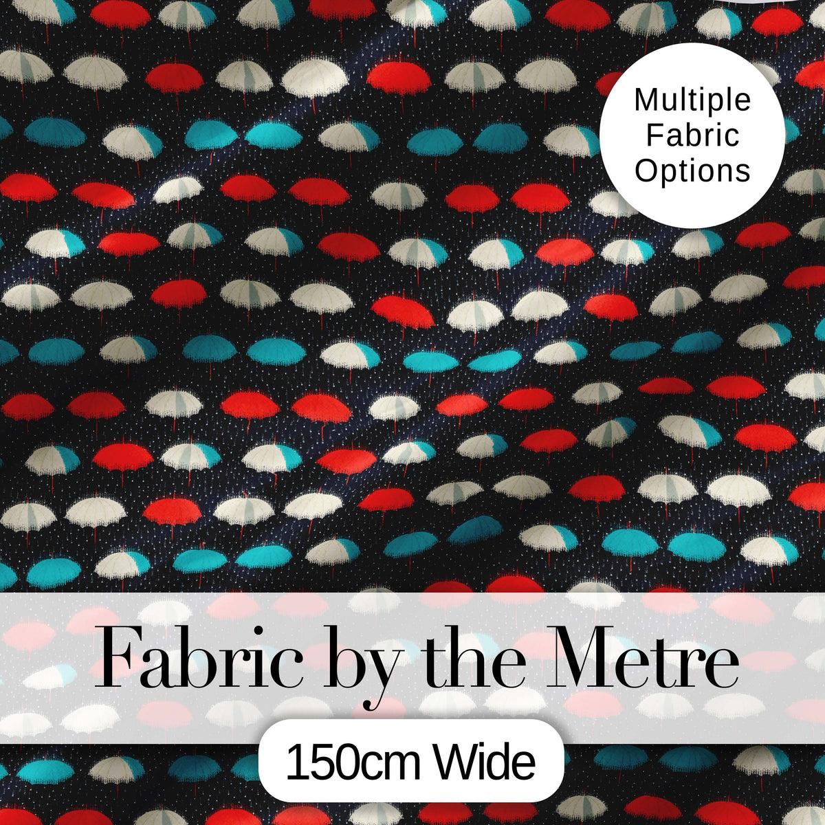 Umbrella Rows on Dark Polka Dot Background Seamless Pattern Digital Print Fabric by the Metre UK Sewing Quilting Textile