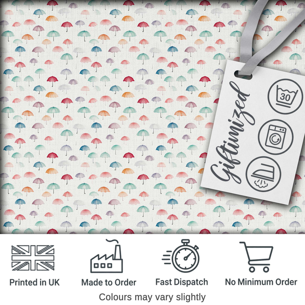 Delicate Pastel Mini Umbrellas on Light Background Seamless Pattern Digital Print Fabric by the Metre UK Sewing Quilting Textile