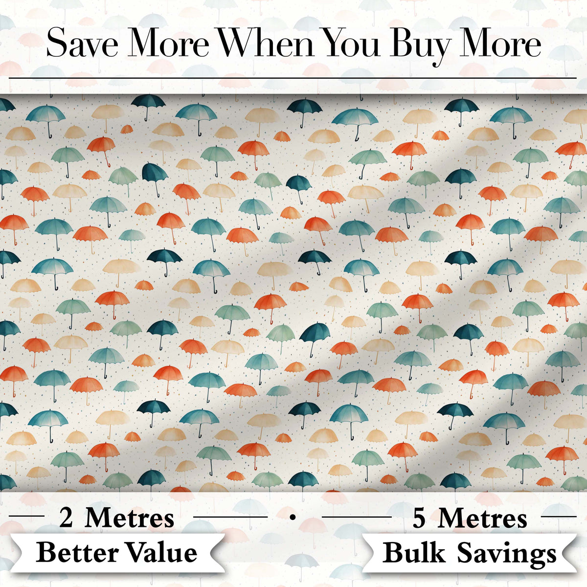 Minimal Umbrella Pattern in Soft Neutral and Teal Shades Seamless Pattern Digital Print Fabric by the Metre UK Sewing Quilting Textile