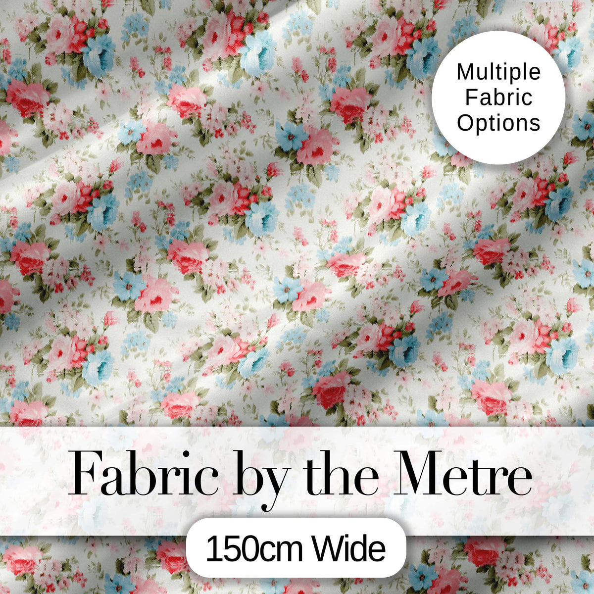 Vintage Pink and Blue Rose Bouquet Floral Seamless Pattern Digital Print Fabric by the Metre UK Sewing Quilting Textile