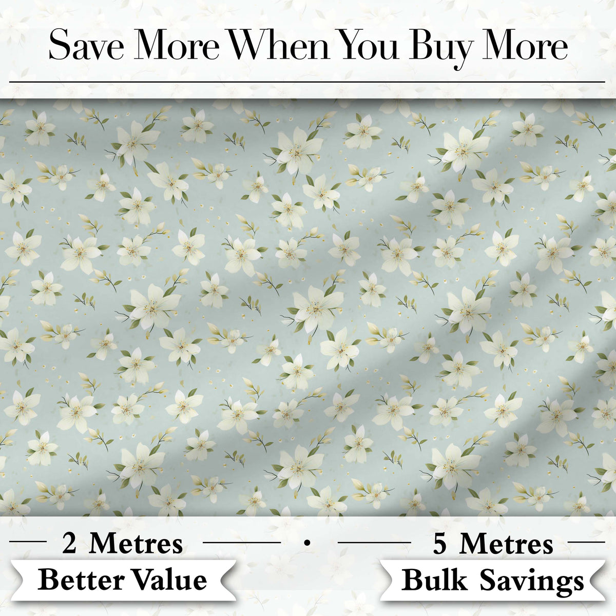 Delicate White Blossom Flowers on Soft Blue Seamless Pattern Digital Print Fabric by the Metre UK Sewing Quilting Textile